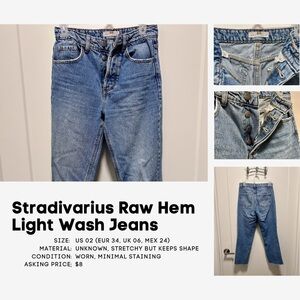 Stradivarius Light Wash Jeans - Raw Hem, Blue
